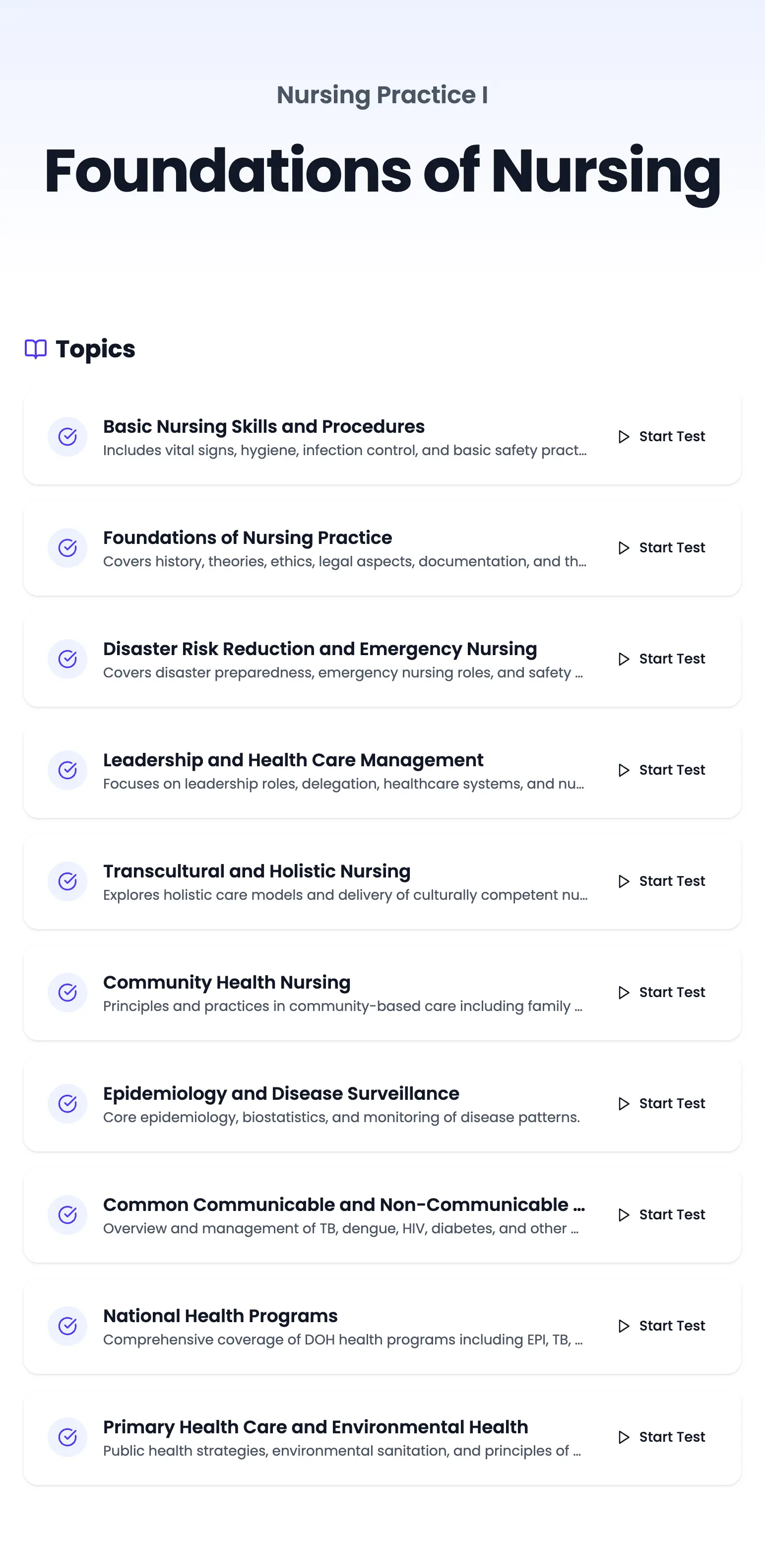 NLE Practice Tests Interface